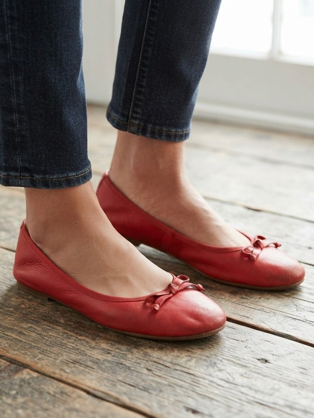 Mellow Yellow Paris Size 38 Red Orange Leather Ballet Flats Bow Slip On Shoes